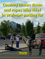 An attempted bicycle theft in a Walmart parking lot was foiled by a cattle rancher on horseback, who chased the thief down and lassoed him.